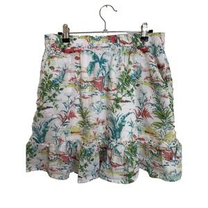 Sigrid Olsen Tropical Print Ruffle‎ Hem ALine Mini Skirt Boho Resort Style M